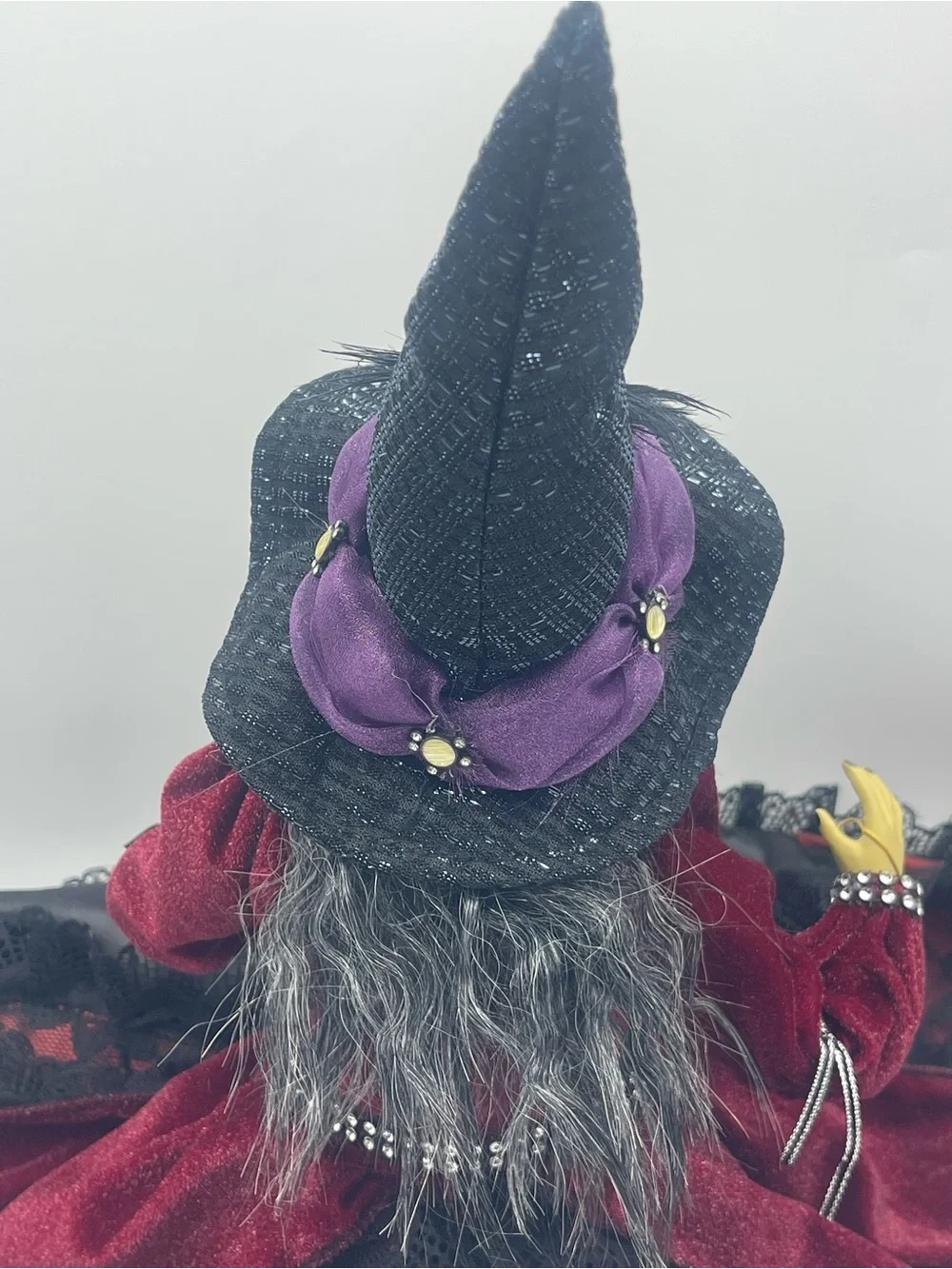 28” Whimsical Halloween Gothic Victorian Wicked Witch Shelf Sitter w/ Green Face